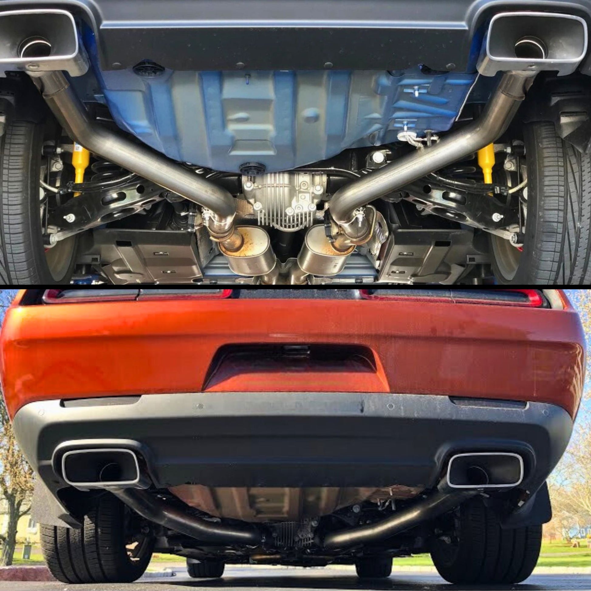 Dodge Charger and Challenger rear axle back muffler delete installed.